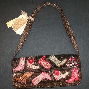 Embellished Western Boot Design Shoulder Bag